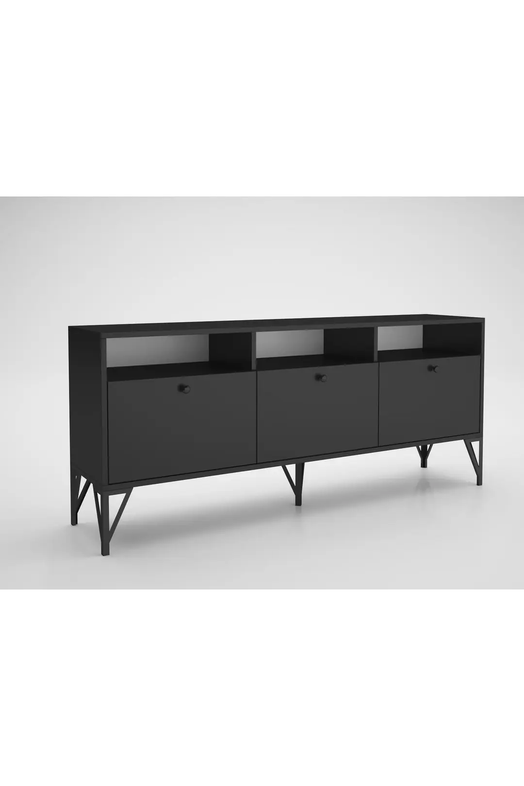 Rhea 160 Cm Dolaplı, Minifiks Bağlantı, Geniş Tv Ünitesi - Konsol - Siyah / Siyah